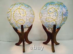 Vintage Pair Of Spaghetti Table Lamp Ball Flower Style Tri Pod Space Age Atomic