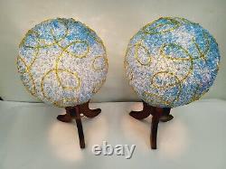 Vintage Pair Of Spaghetti Table Lamp Ball Flower Style Tri Pod Space Age Atomic