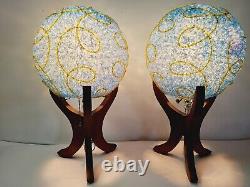 Vintage Pair Of Spaghetti Table Lamp Ball Flower Style Tri Pod Space Age Atomic