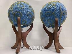 Vintage Pair Of Spaghetti Table Lamp Ball Flower Style Tri Pod Space Age Atomic