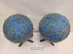 Vintage Pair Of Spaghetti Table Lamp Ball Flower Style Tri Pod Space Age Atomic