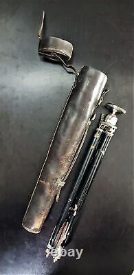 Vintage Photography Tripod Camera Gear Collapsible in Leather Case