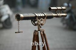 Vintage Replica Brass Nautical Telescope Handmade Functional Wooden Tripod Stand