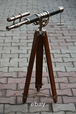 Vintage Replica Brass Nautical Telescope Handmade Functional Wooden Tripod Stand