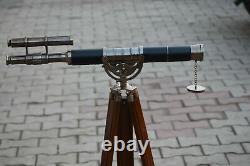 Vintage Replica Brass Nautical Telescope Handmade Functional Wooden Tripod Stand