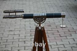 Vintage Replica Brass Nautical Telescope Handmade Functional Wooden Tripod Stand