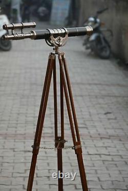Vintage Replica Brass Nautical Telescope Handmade Functional Wooden Tripod Stand