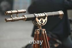 Vintage Replica Brass Nautical Telescope Handmade Functional Wooden Tripod Stand