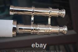Vintage Retro Double Barrel Sailor Spyglass Telescope With Wooden Tripod Stand