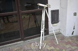 Vintage Retro Double Barrel Sailor Spyglass Telescope With Wooden Tripod Stand
