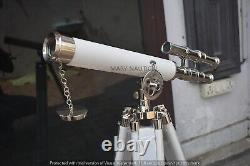 Vintage Retro Double Barrel Sailor Spyglass Telescope With Wooden Tripod Stand