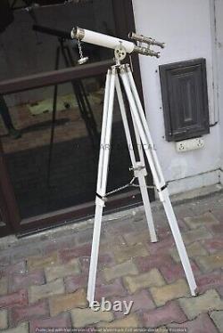 Vintage Retro Double Barrel Sailor Spyglass Telescope With Wooden Tripod Stand