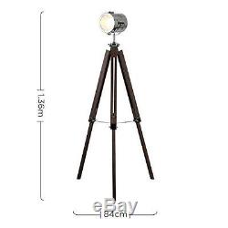 Vintage Retro Floor Lamp Light Industrial Style Photography Tripod Chrome Wooden