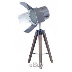 Vintage/Retro Metal & Wood Tripod Spotlight Tabel Lamp H78CM RRP £115 Designer