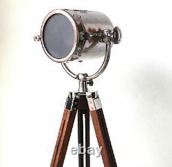 Vintage Retro Nautical Searchlight Floor Lamp Wooden Tripod Adjustable Light