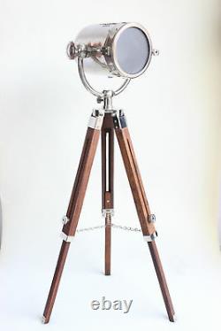 Vintage Retro Nautical Searchlight Floor Lamp Wooden Tripod Adjustable Light