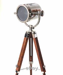 Vintage Retro Nautical Searchlight Floor Lamp Wooden Tripod Adjustable Light