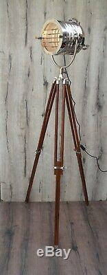 Vintage Round Chrome Crafted Tripod Floor Lamp