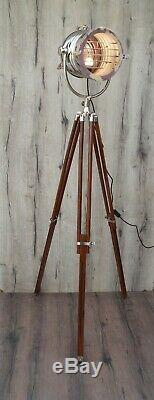 Vintage Round Chrome Crafted Tripod Floor Lamp