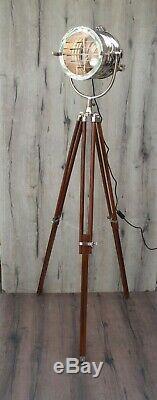 Vintage Round Chrome Crafted Tripod Floor Lamp