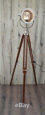 Vintage Round Chrome Crafted Tripod Floor Lamp