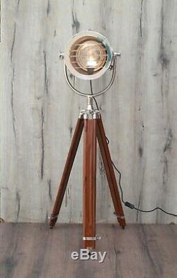 Vintage Round Chrome Crafted Tripod Floor Lamp