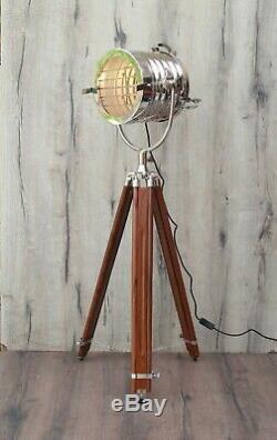 Vintage Round Chrome Crafted Tripod Floor Lamp