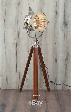 Vintage Round Chrome Crafted Tripod Floor Lamp