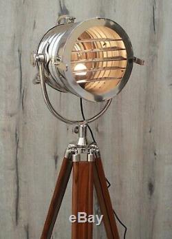 Vintage Round Chrome Crafted Tripod Floor Lamp