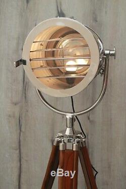 Vintage Round Chrome Crafted Tripod Floor Lamp