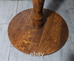 Vintage Round Rustic Oak Wood Pedestal Tripod Table Rustic Farmhouse Plant Stand