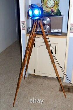 Vintage Seagrams VO Wood and Brass Tripod Stage Lamp Tabletop