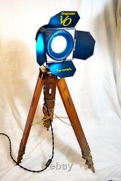 Vintage Seagrams VO Wood and Brass Tripod Stage Lamp Tabletop