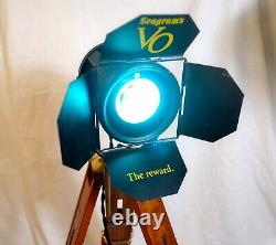 Vintage Seagrams VO Wood and Brass Tripod Stage Lamp Tabletop