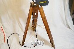 Vintage Seagrams VO Wood and Brass Tripod Stage Lamp Tabletop