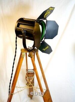 Vintage Seagrams VO Wood and Brass Tripod Stage Lamp Tabletop