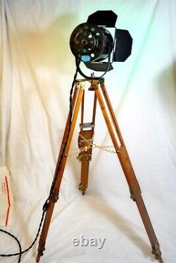 Vintage Seagrams VO Wood and Brass Tripod Stage Lamp Tabletop