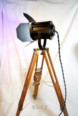 Vintage Seagrams VO Wood and Brass Tripod Stage Lamp Tabletop
