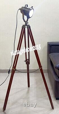 Vintage Searchlight All Conner Decor Floor Lamp With Wooden Tripod Stand Light