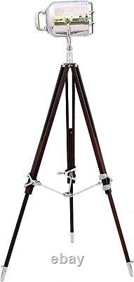 Vintage Searchlight Floor Lamp Nautical Wooden Tripod Stand