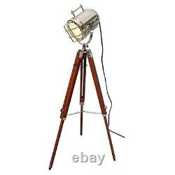 Vintage Searchlight Floor Spotlight Wooden Tripod Stand light Lamp Decor