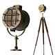 Vintage Searchlight Focus Antique Floor Lamp With Wooden Three Fold Tripod