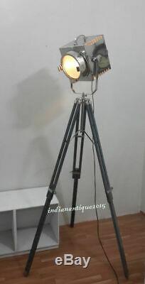 Vintage Searchlight Grey Tripod Stand Authentic Spotlight Hollywood