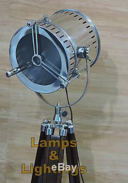 Vintage Searchlight Nautical Industrial Metal Tripod Floor LED Lamp Edison