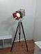 Vintage Searchlight Spot Light Retro Floor Lamp With Wooden Tripod Stand