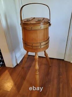 Vintage Sewing Basket, Tripod Legs, Rustic Bucket Stand