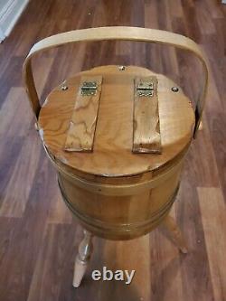 Vintage Sewing Basket, Tripod Legs, Rustic Bucket Stand