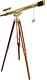 Vintage Shiny Brass Telescope With Wooden Tripod Stand Maritime Office Decor