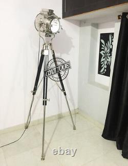 Vintage Silver Era Theatre Retro Style Floor Lamp On Stand Tripod Wooden St