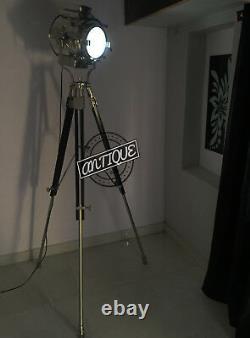 Vintage Silver Era Theatre Retro Style Floor Lamp On Stand Tripod Wooden St